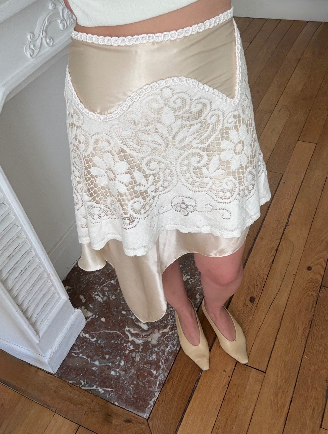 Silk satin and lace skirt - Made to order